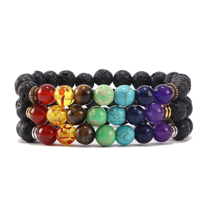 Seven Chakras Yoga Energy Bracelet For Men And Women Nature Volcano Stone Frosting Stretch Bracelet Jewelry Gift