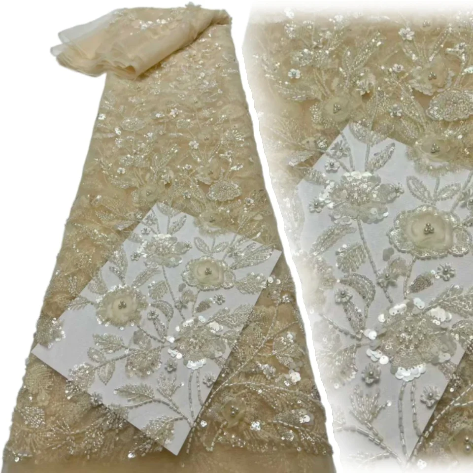 

Африканское кружево 2026: Золотые пайетки, вышивка бисером, высококачественный французский тюль для свадебных платьев (модель 2316)