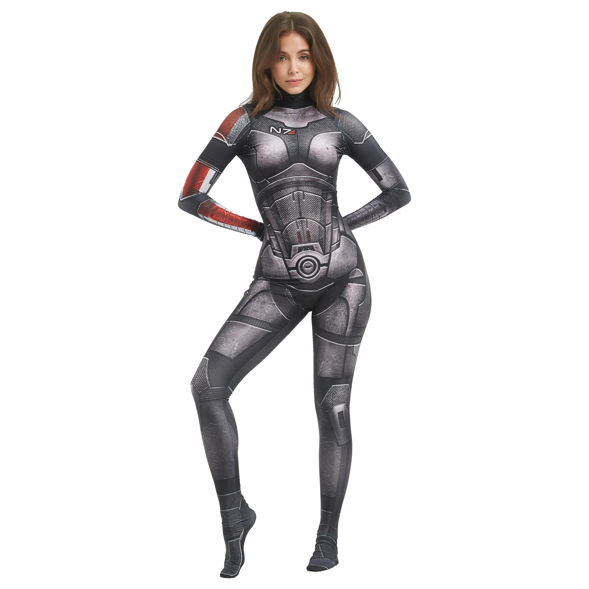 Mass Effect Shepard Cosplay Costumes Femshep Halloween Costumes for Women Female Shepard Bodysuit Zentai Party Spandex Suit