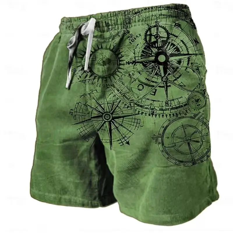 3D Printing Ship Compass Short Pants for Men Retro Pattern Swim Trunks Casual Gym Surf Hawaiian Vacation Oversize Beach Shorts
