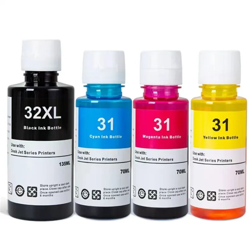 4pcs Ink Bottles Compatible With 31 32XL Refill Dye Ink Suitable For HP 7301 6001 7602 5101 7001 551 651 455 457 450 Printer Fil