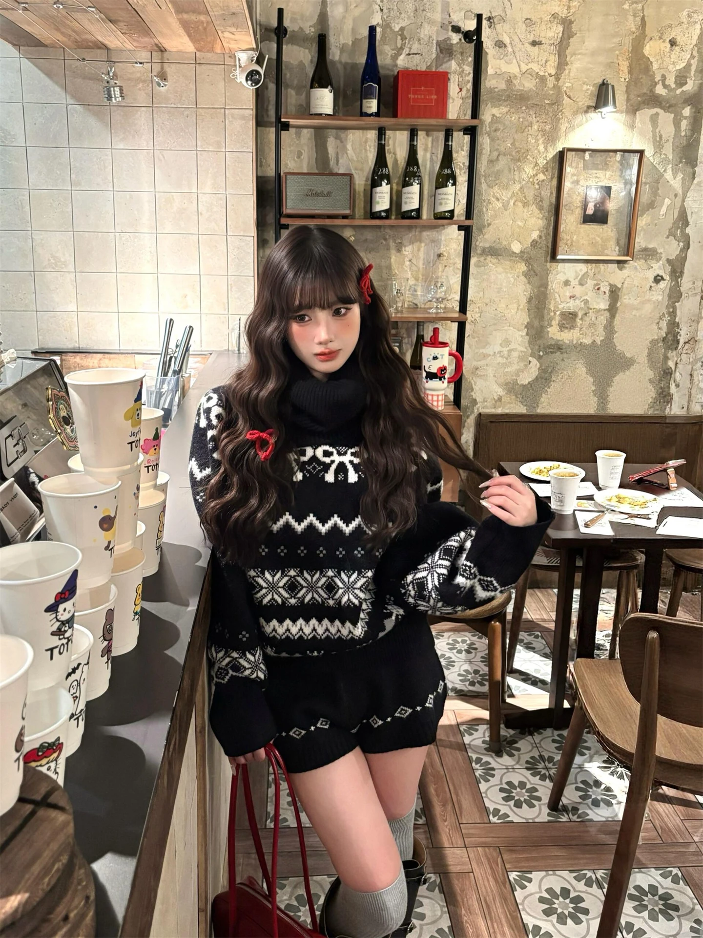 

Thiened Long Sve Sweater Set for ort Women Autumn Winter High Collar Casual Lazy Sle ort Pants Two Piece Set