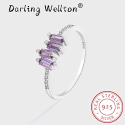 NEUE Trend Amethyst Rechteck Paar Ringe Für Frauen Lila Volle Diamant Original Sterling S925 Silber Jahrestag Geschenk Schmuck