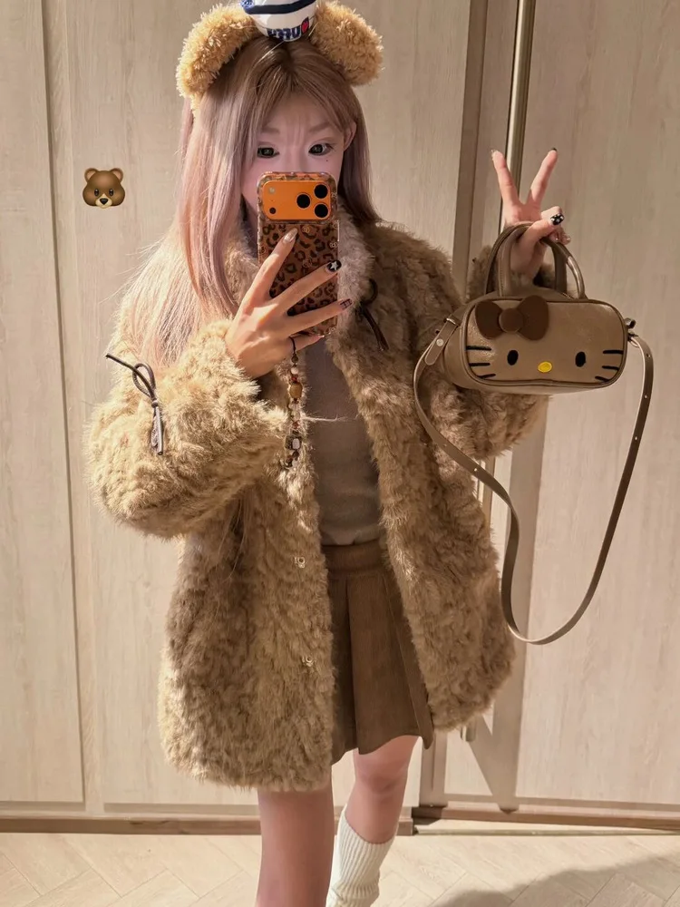 

Faux Fur Coat Long Woman Coats Womens Slim Knee Length Demi Season Mother Street Style Slender Furs Streetwears Unique All-Match