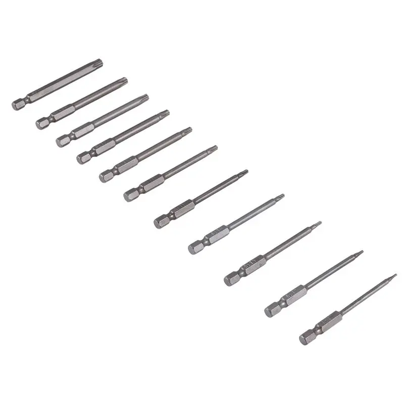 Aug. 11Pcs 75Mm Magnetic S2 Steel Screwdriver Bits Hex Torx Head T6/T7/T8/T9/T10/T15/T20/T25/T27/T30/T40