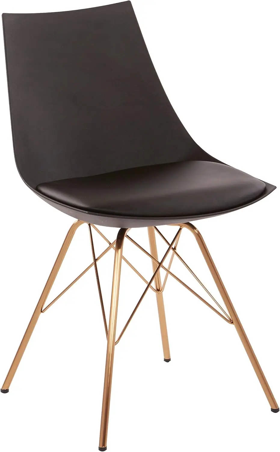 Oakley Mid-Century Modern Bucket Dining Chair with Faux Leather Padded Seat, Black