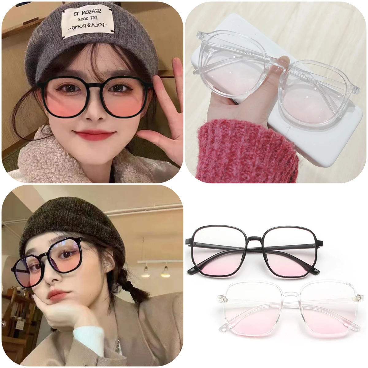 Large Frame Blush Gradient Anti Blue Light Glasses Plastic Frame Cute Girl Makeup-free Glasses Full Frame Eyewear Myopia Frames