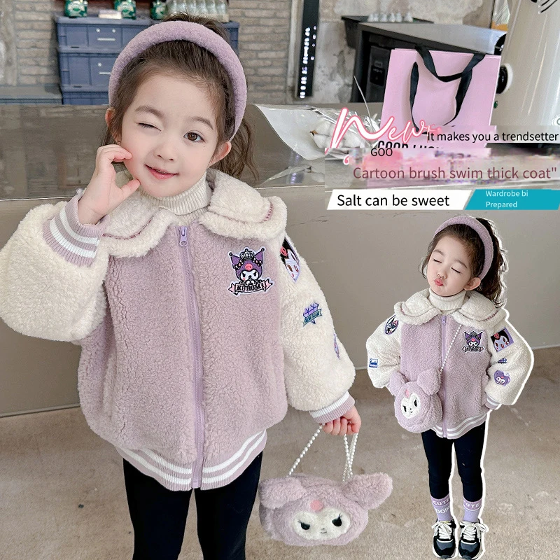 

Sanrios Cotton Clothes Girl Cartoon Kawaii Cartoon Kuromi Anime Figure Woolen Sweater Child Thicken Jacket New Cartoon Coat