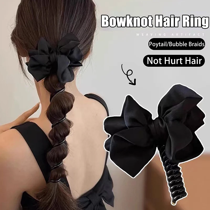 Fashion Bow Telephone Wire Hair Loop Spiral Coil Hair Rope High Elastic Bubble Braid Elastic Hair Bands Elegant Hair Accessories