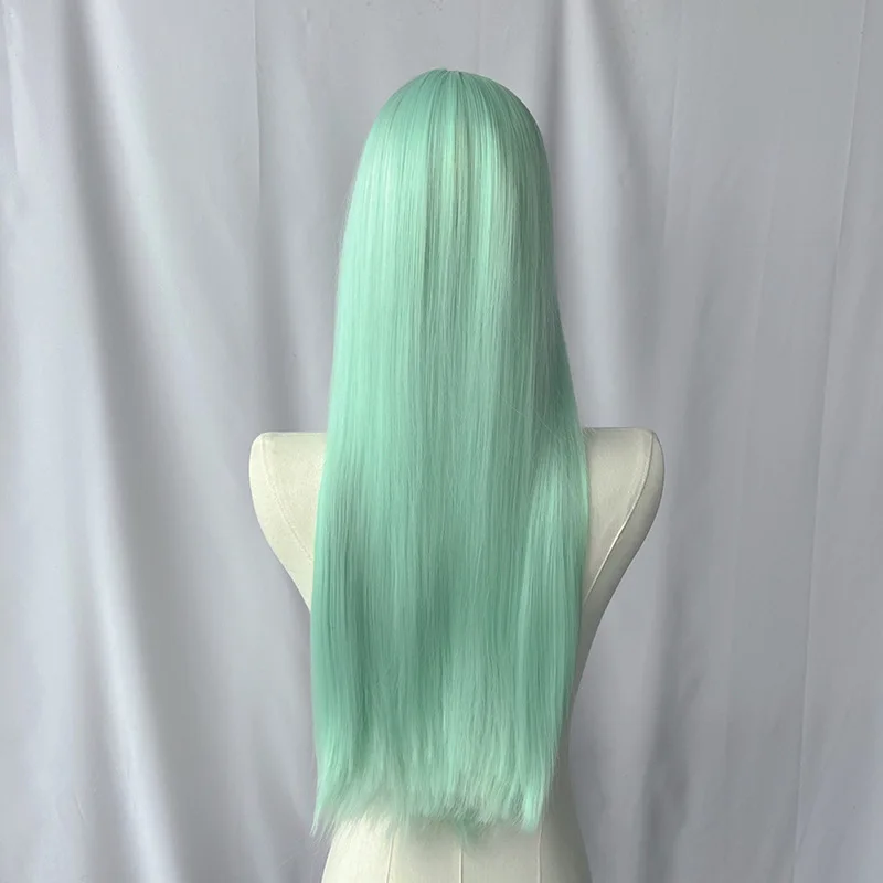 Mint Green Straight Bang Long Straight Synthetic Wig Fashion High Quality Chemical Fiber Wig Headgear Women's Wig image 4