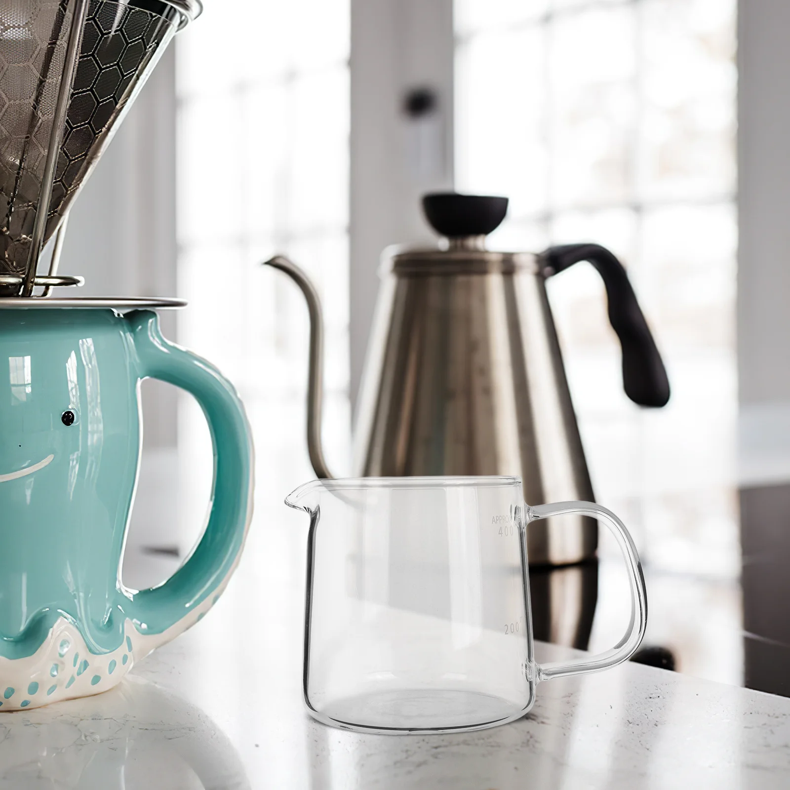 إبريق قهوة زجاجي مقاوم للحرارة من البورسليكات 400 مل وعاء قهوة شفاف مخمر يدويًا للمنزل والمكتب والمقهى بالتنقيط #2