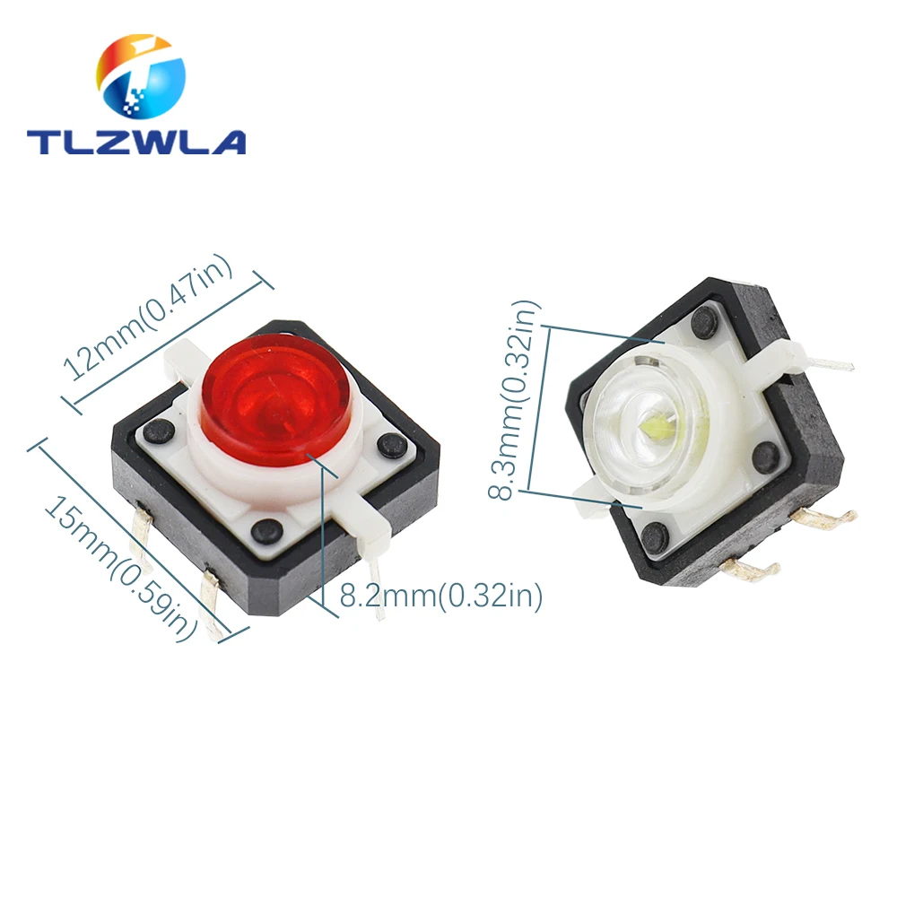 5PCS 12X12X7.3 Tactile Push Button Switch Momentary Tact LED 5 Color 12X12X7.3mm 12*12*7.3mm