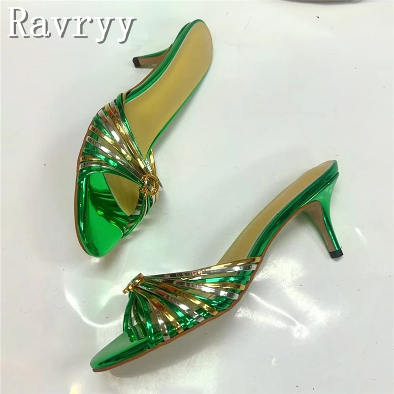 مشبك معدني ضيق النطاق المنسوجة النعال النساء مصمم جديد اللمحة تو الكعب الأوسط الصنادل الصيف موضة فستان الحفلات الأحذية #2