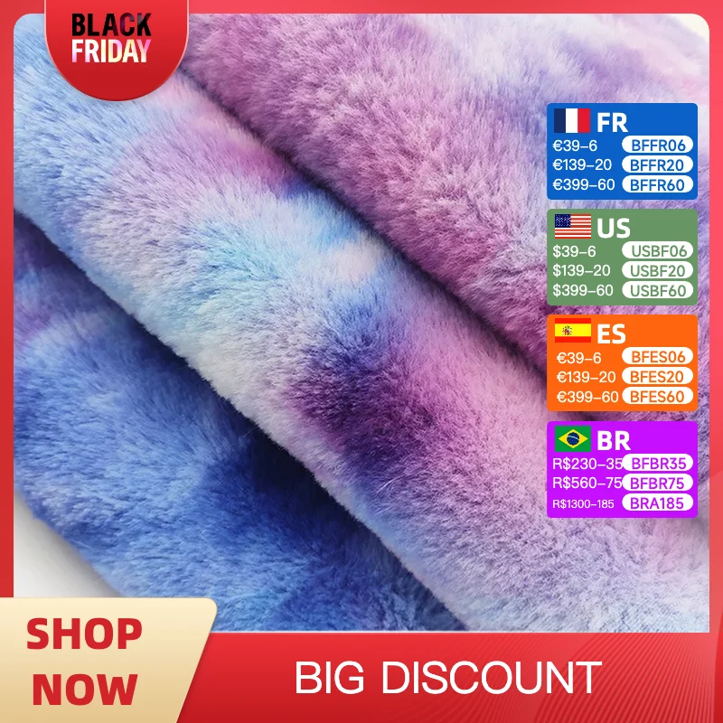 Tie-Dyed Colorful Gradient Rabbit Hair Velvet Polyester Plush Fabric DIY Sewing Fashion Coat Toy Pillow Pet Nest Flannel Cloth