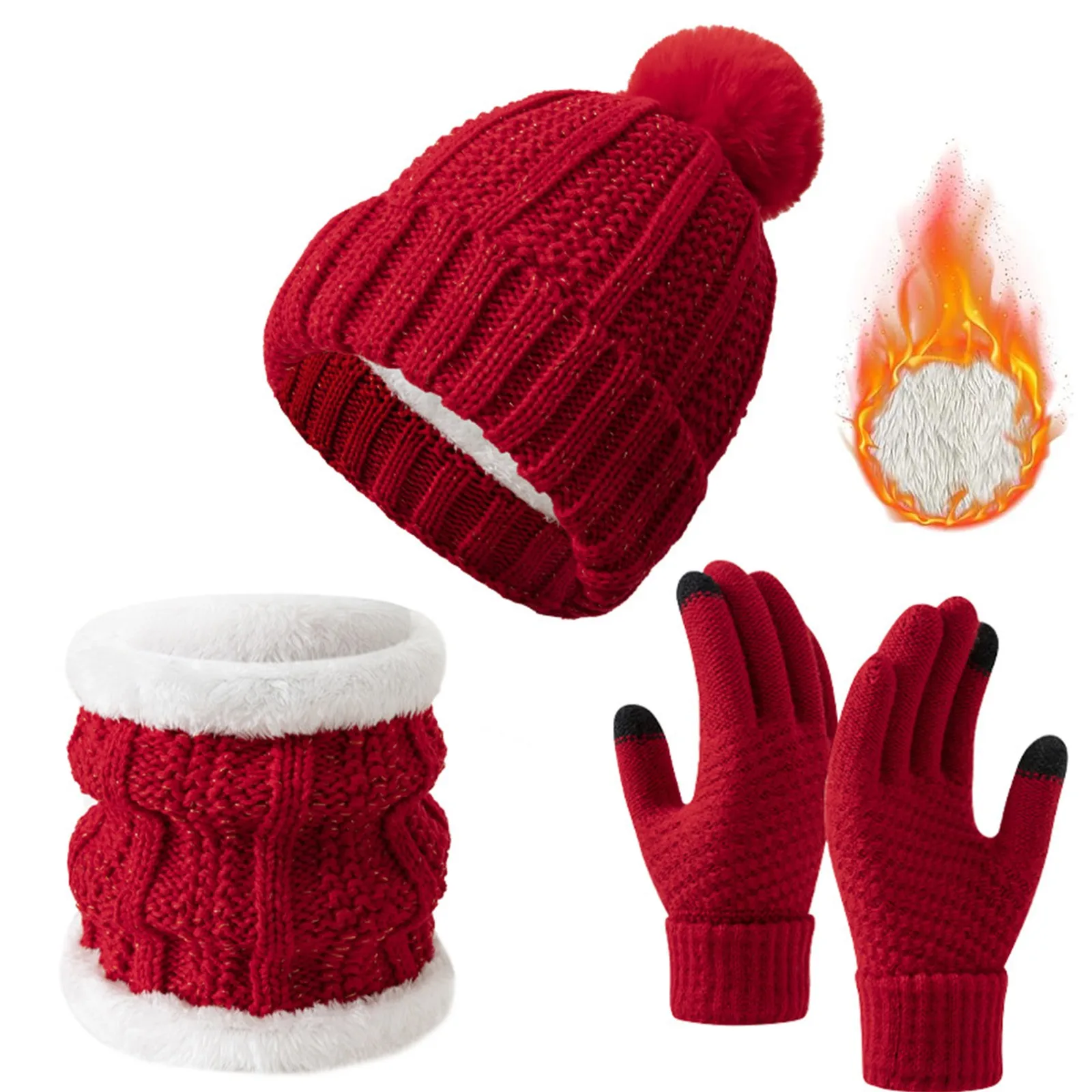 Chapéu de inverno cachecol luvas conjunto para mulheres longo cachecol touchscreen luvas 3 em 1 conjunto clássico cabo gorro com removível 2024 novo