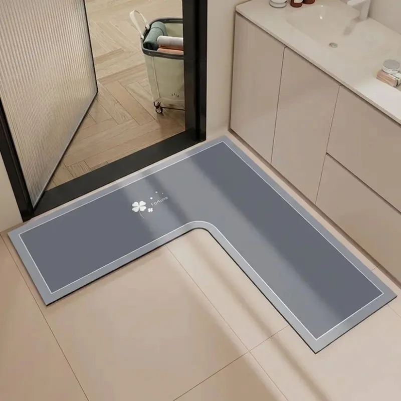 

VIKAMA Luxury L-Shaped Kitchen Rug Water Absorbent Anti-Slip Bathroom Mat Oil-Proof Washable Corner Carpet For Home