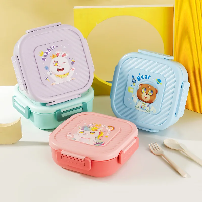 Scatola da pranzo divisa in acciaio inossidabile con unicorno cartone animato per studenti Scatola da pranzo portatile da viaggio per bambini con