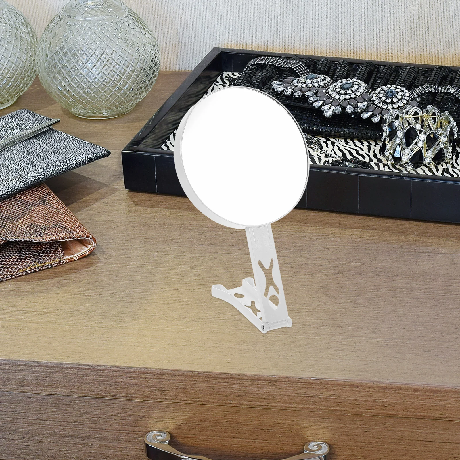 

Portable Double Sided Magnifying Makeup Mirror Foldable Handle Travel Lightweight Fine Abs High Definition Handheld