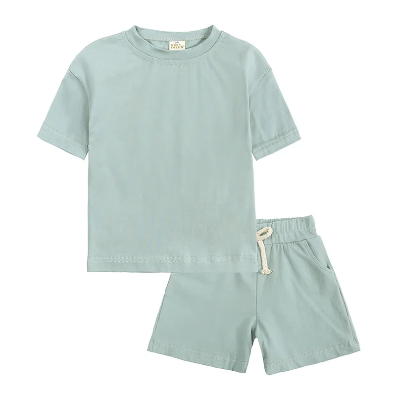 

New 2 Pcs Novelty Summer Sets Baby Boy Sport Outfits Clothes Girls Clothing Solid Top T-Shirt+Shorts Children Tracksuit For Kid