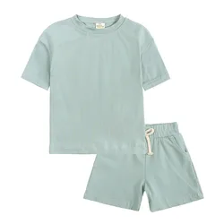 New 2 Pcs Novelty Summer Sets Baby Boy Sport Outfits Clothes Girls Clothing Solid Top T-Shirt+Shorts Children Tracksuit For Kid