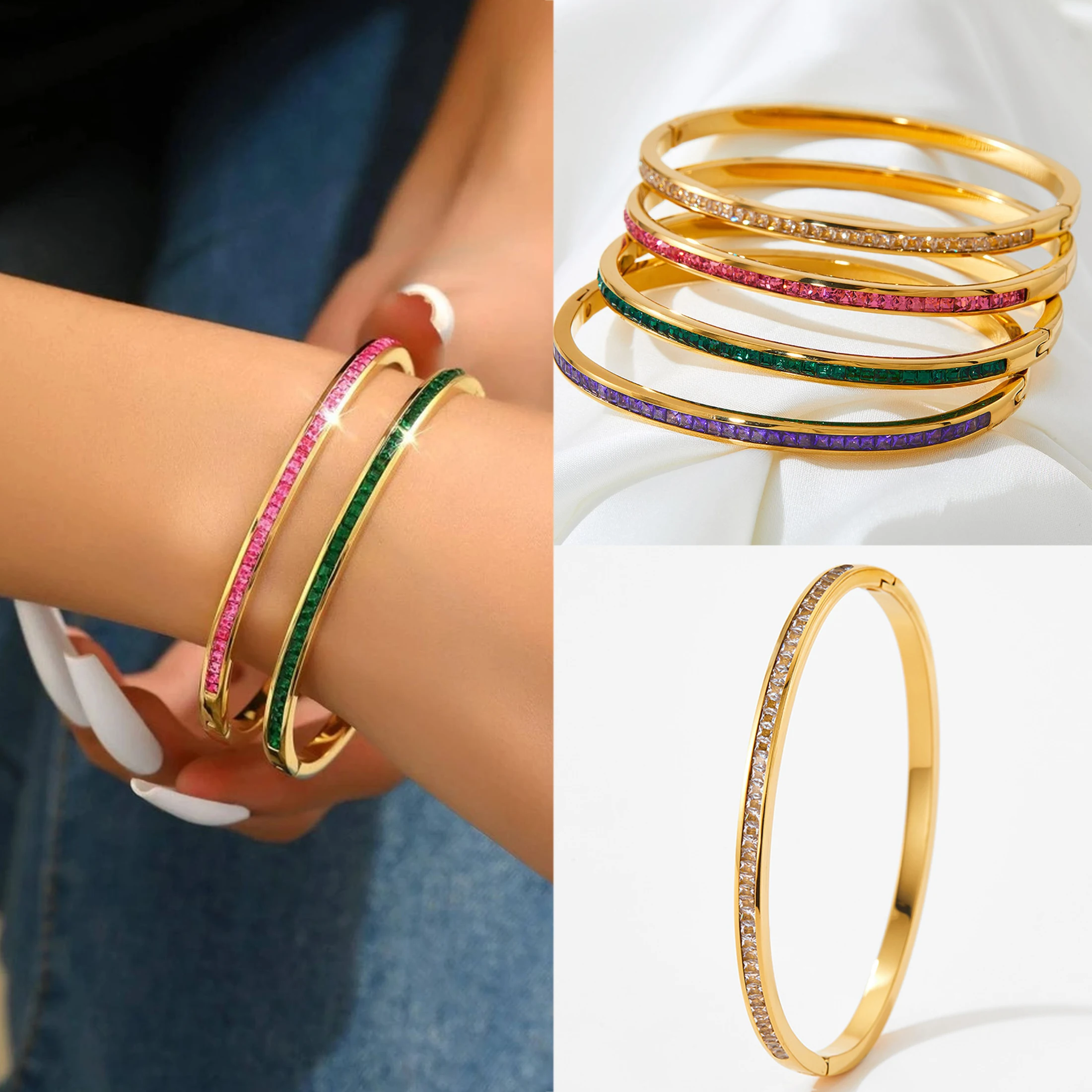 CARLIDANA Luxury High Quality Non-fadding Stars Zircon Setting Stainless Steel Bracelet for Women Jewelry Gift Drop Shipping