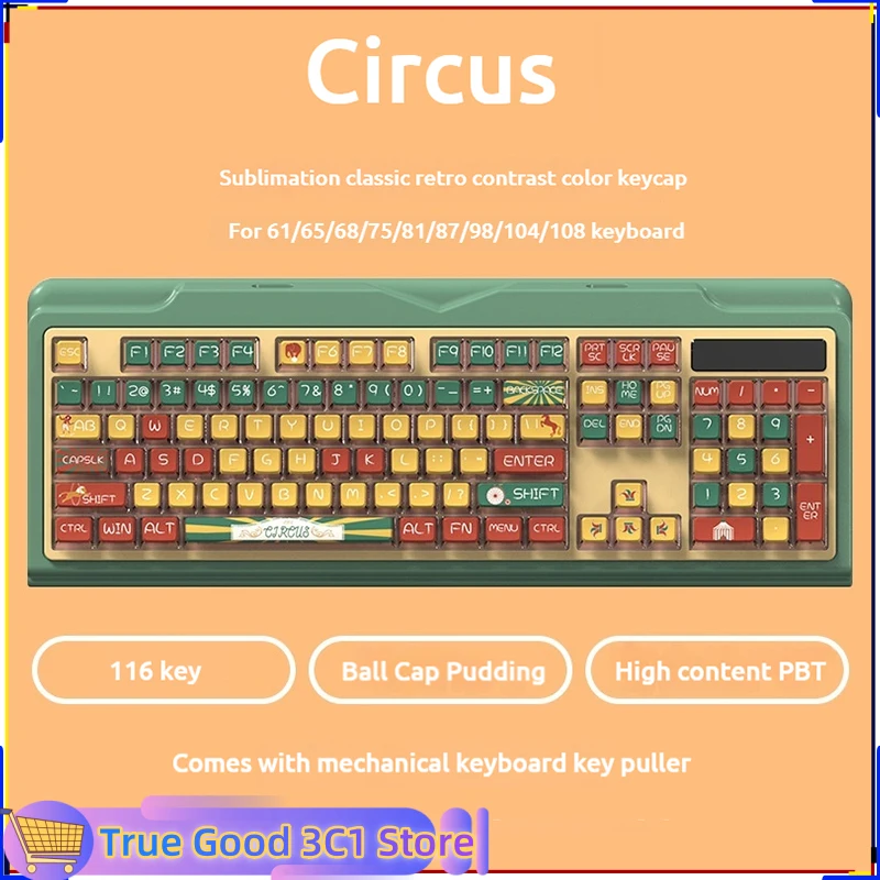 116 Key Circus Classic Contrasting Pbt Keycaps Retro Cute Hot Sublimation Pudding Asa High Computer Peripheral Accessories