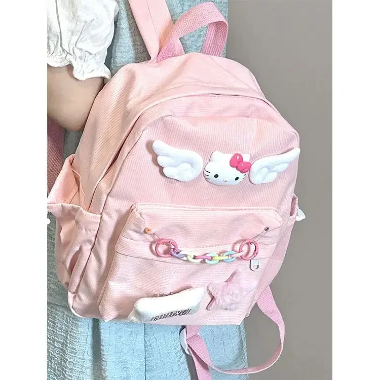 Mochila de Hello Kitty para niña, Bolsa Escolar de dibujos animados Sanrio, bonita y dulce, almacenamiento de libros de alta capacidad para escuela