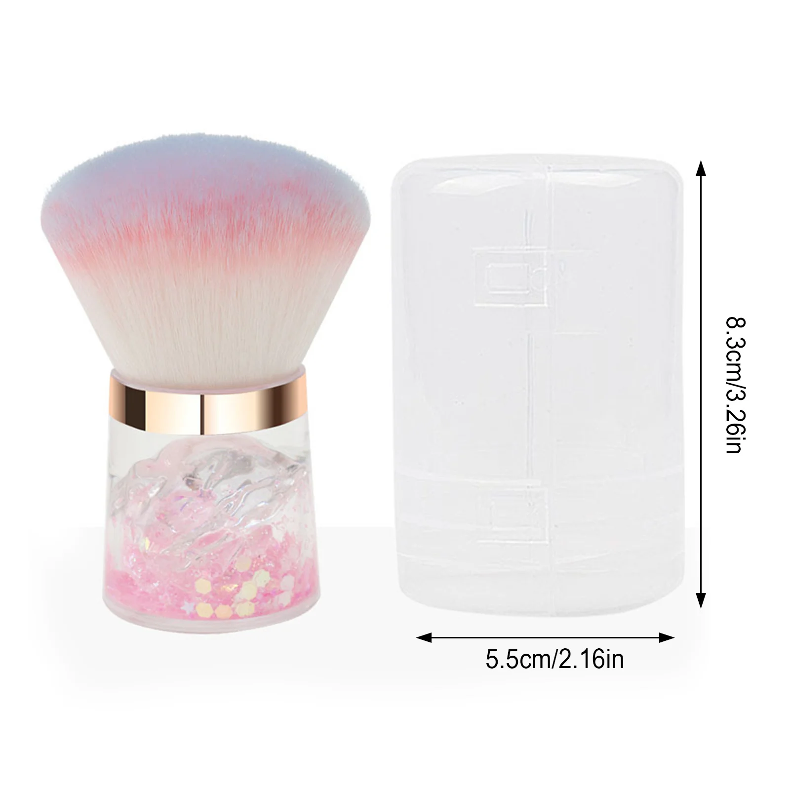Brosse à poudre à tête de champignon avec manche en cristal, brosse de nettoyage du visage et de la poussière des ongles, brosse de maquillage en Fiber synthétique douce