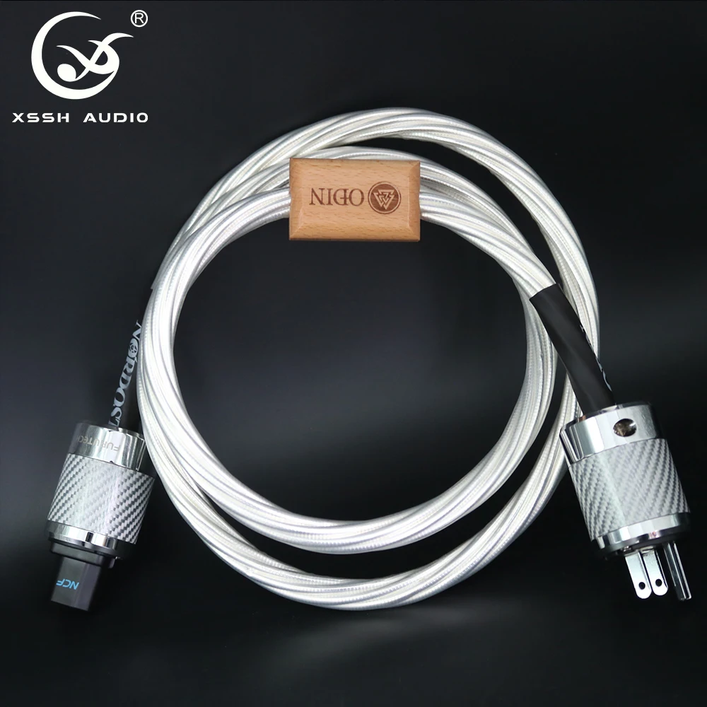 YIVO XSSH HIFI OEM CD Amplifier Speaker 14mm Power Cords 7N OFC Plated Silver Finished Audio Cable With Carbon Fiber US Plug