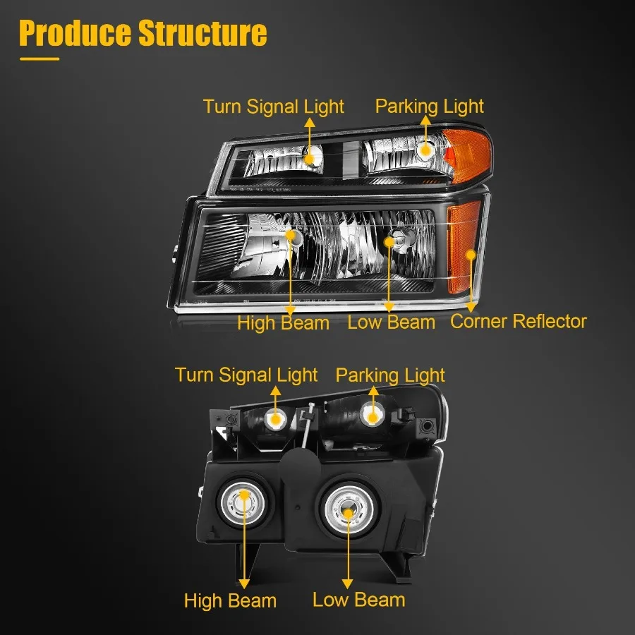 Conjunto de faros delanteros para Chevy Colorado GMC Canyon 2004-2012 par de carcasas negras