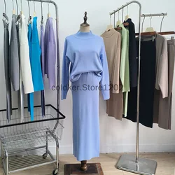 Women's 2 Piece Outfits Turtleneck Sweater Skirt Sets Long Sleeve Oversized Tops Matching Maxi Skirts 2025 Knit Fall Dress Sets