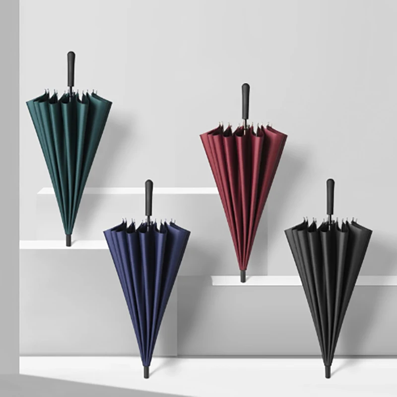 High Quality Navy Solid 16 Bone Long Handle Straight Umbrella Thumb Fully Automatic Business Adult Umbrella Small umbrella cover