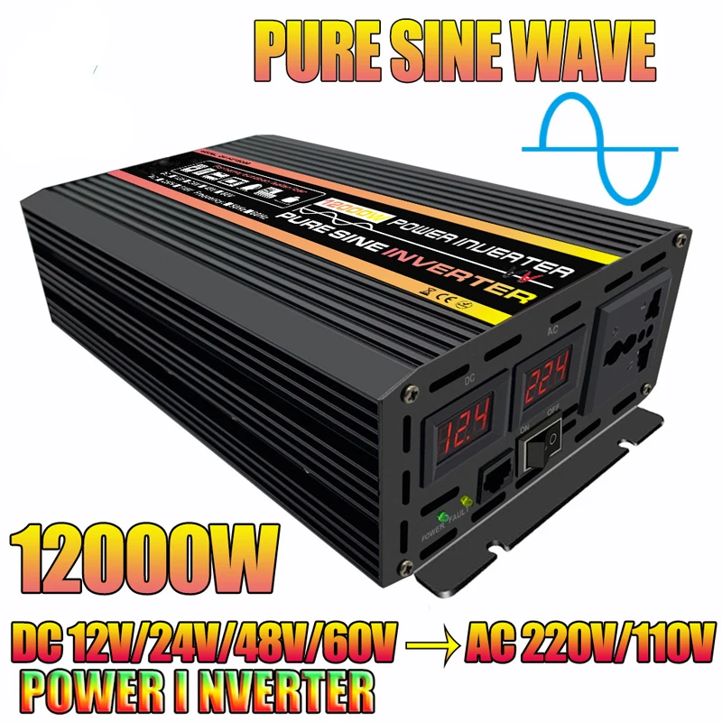 Imagem -06 - Onda Senoidal Pura Inversor Dc12v 24v 48v para ac 220v Inversor de Energia do Carro Inversor para o Sistema Solar Casa ao ar Livre rv Carro 10000w 12000w