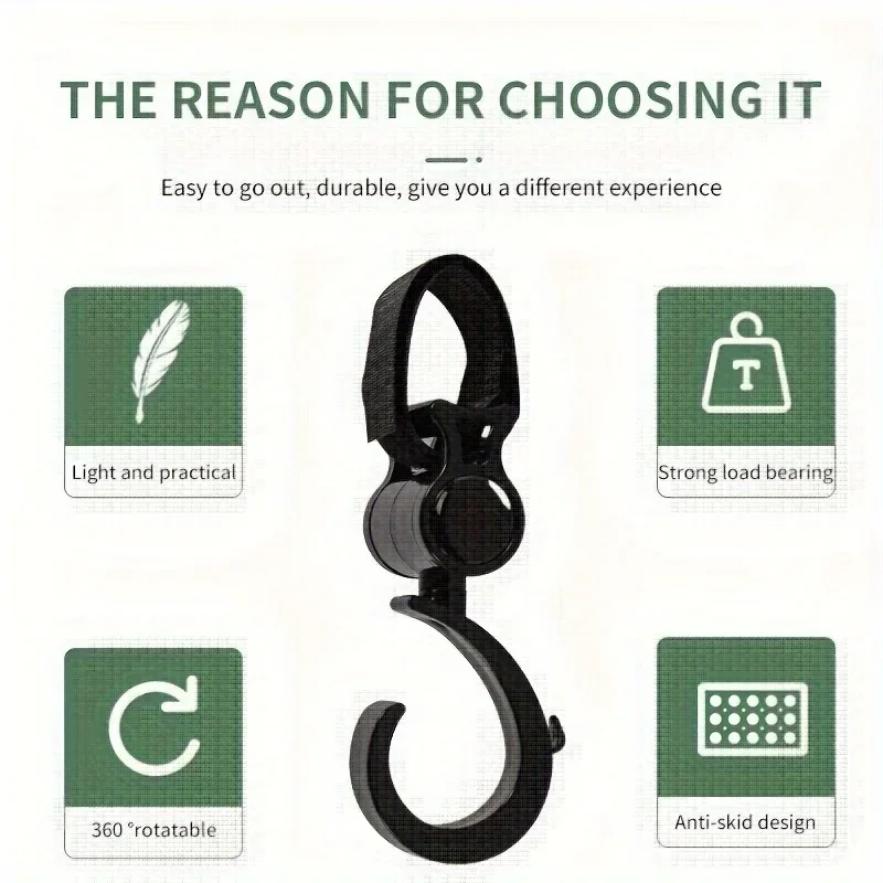 Durable ABS Black Rotating Stroller Hooks - Multi-Purpose Shopping Bag Clips Diaper Essentials & Baby Gear Organization Tool