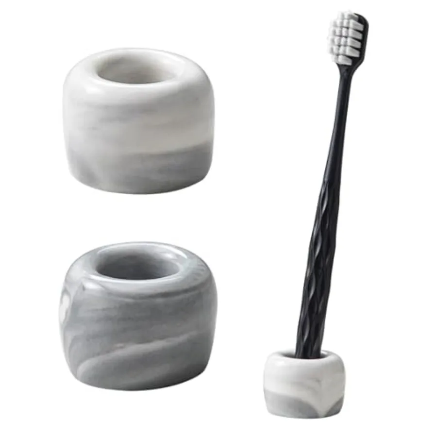 

Mini Ceramics Toothbrush Holders Stand for Bathroom Vanity CountertopsCreative Marble Ceramics Toothbrush Holders Set of 2