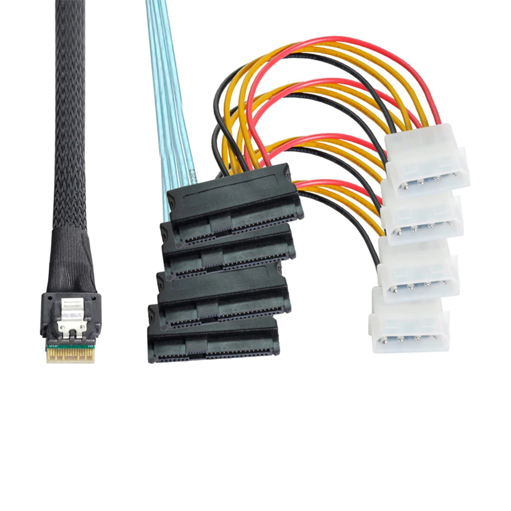 Cablecc Slimline SAS 4.0 SFF-8654 4i 38pin Host to 4 SAS 29pin SFF-8654 Target Hard Disk Fanout Raid Cable