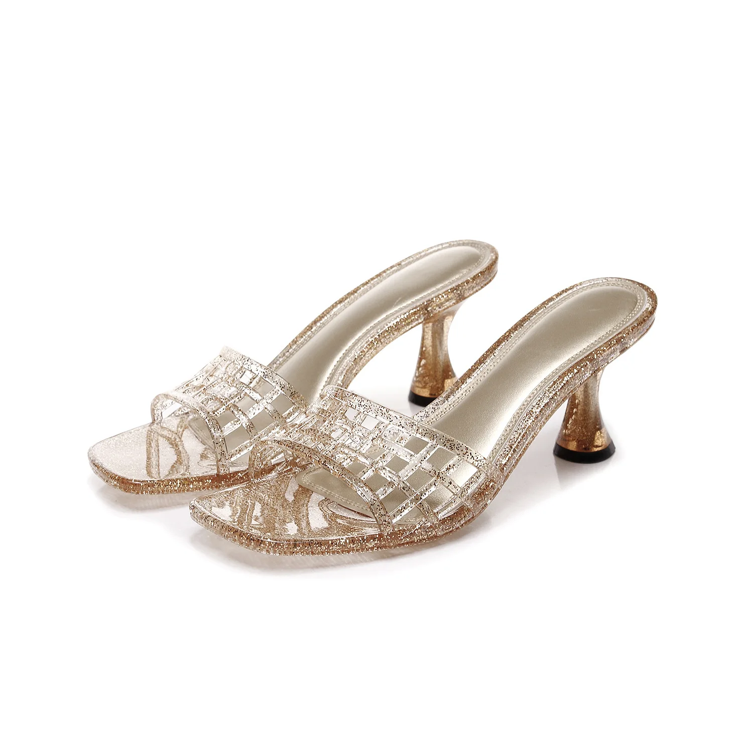 Women's New Sandals Pair of Flip Flops Wearing Square Headed Fashionable Wine Glasses and Crystal Jelly Slippers - view 3