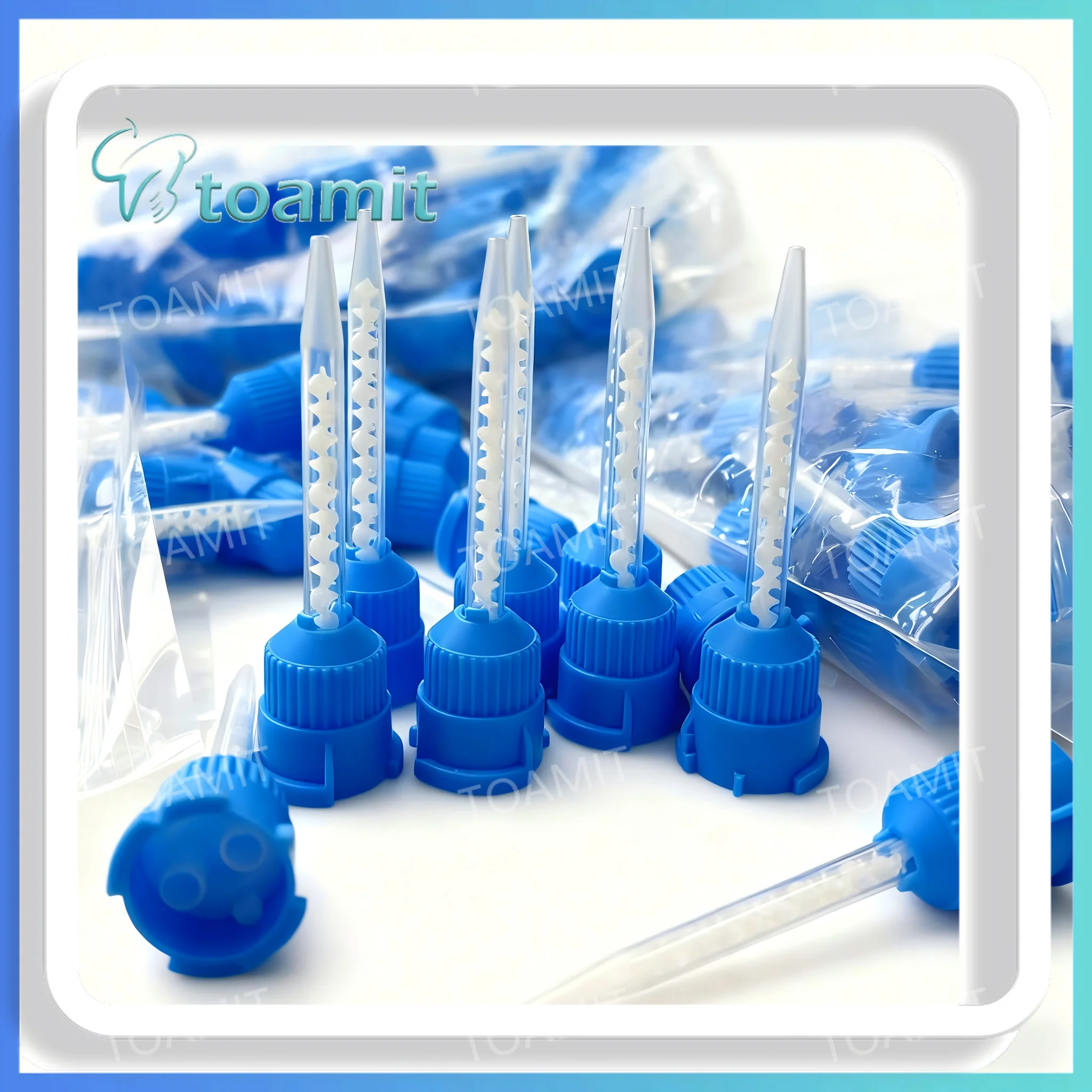 50PCS Dental Mixing Tips Disposable Mixers Blue for 1:1Silicone Rubber Impression Material Cartridge Gun Dental Lab Nozzles Head