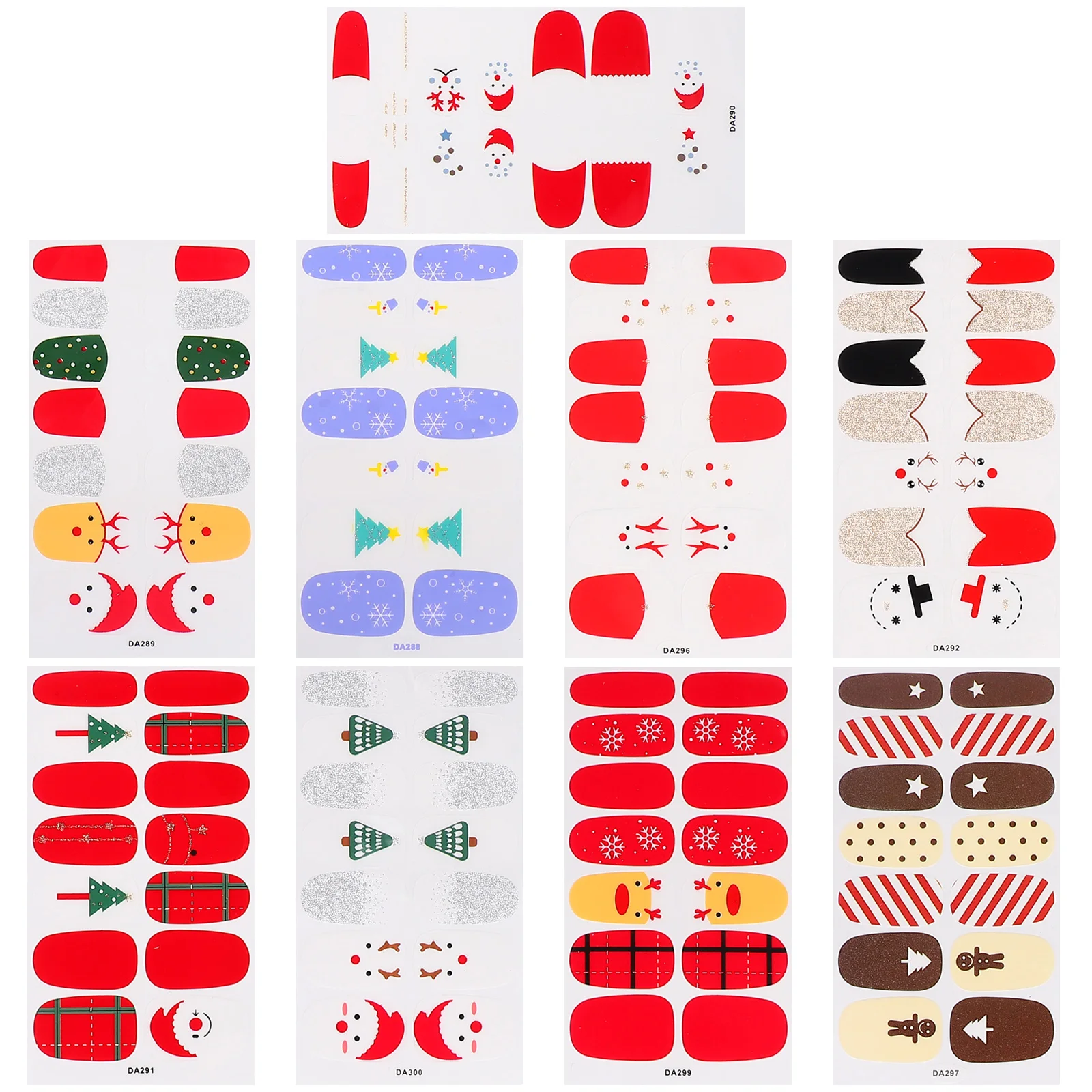 

9pcs Christmas Stickers Full Wraps Self-Adhesive Nail Art Patches Easy Diy Manicure Stickers For Women Long Lasting 7 Sizes