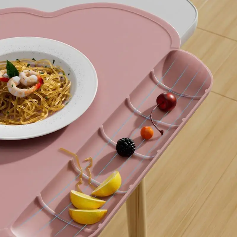 U13F Baby Feeding Plate Kids Placemats with Catching Pocket Travel Dinner Placemat for Toddlers Kid Cloud Tablemat