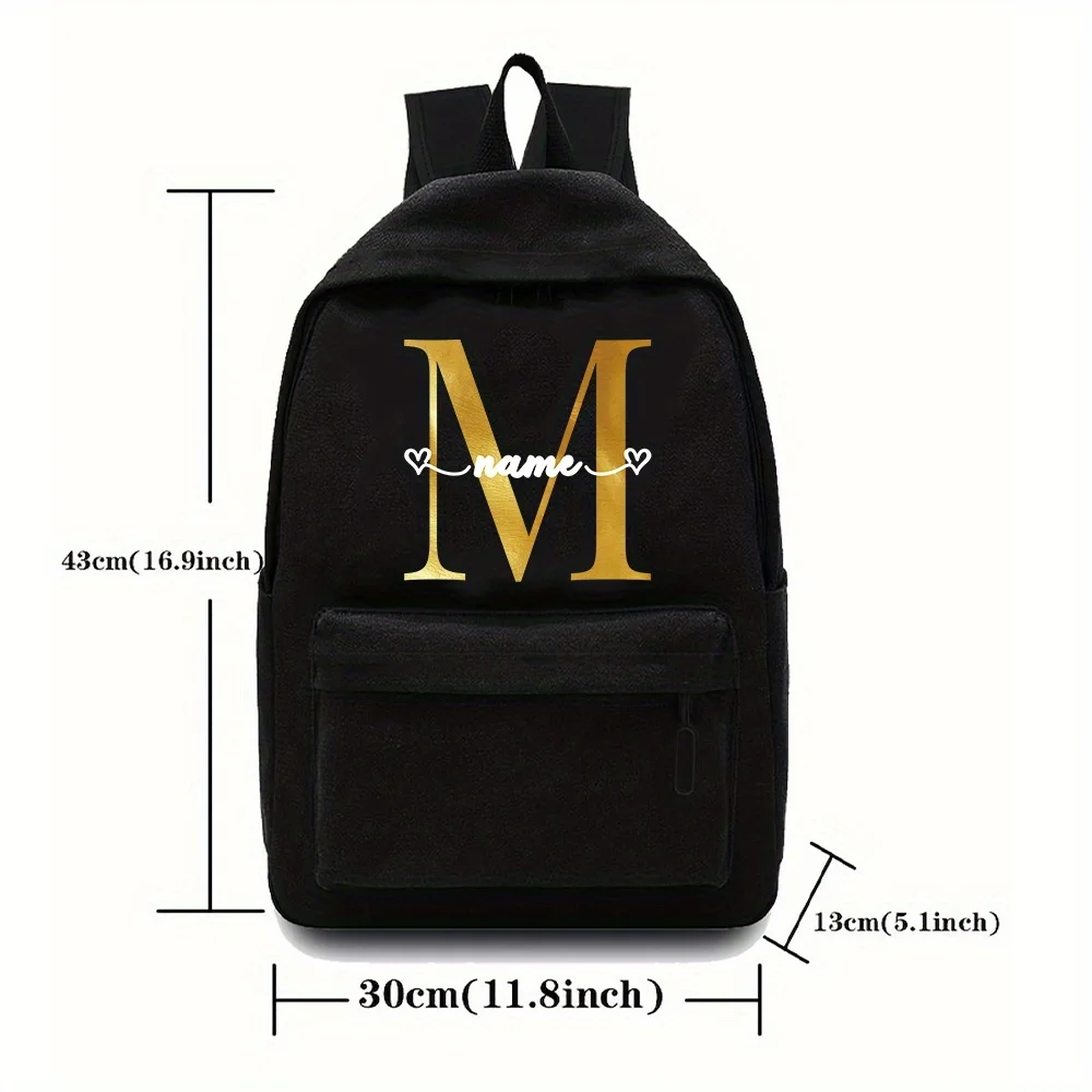 Personalized Customized Black Backpack Large Capacity Travel Hiking Backpack Casual Travel Backpack Gold Letter Series
