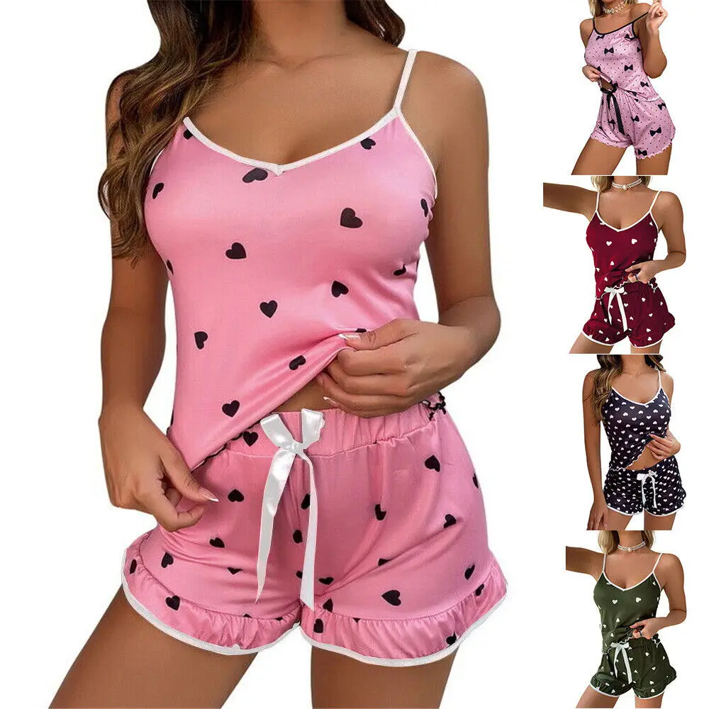 Womens Ladies Lace Cami Vest Shorts Lingerie Pyjamas Sets Pj Sleepwear Underwear Korean Version Soft Comfortable nightwear