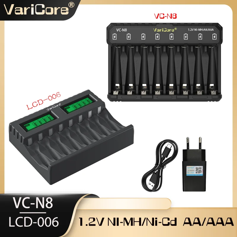 VariCore LCD-006 VC-N8 8 slots 5V2A 1.2V/3.7V Ni-MH CD Li-ion AA AAA Rechargeable battery Safe fast charging