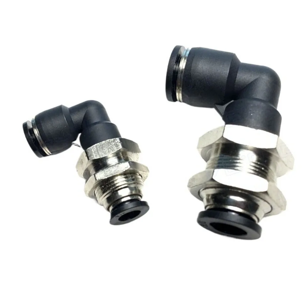 Elbow PLM 5/32 1/4 5/16 3/8 1/2 Inch Tub ePush In Connect Bulkhead Nickel Plated Brsss Pneumatic Air Fitting Connector Adapter