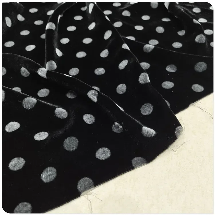 1.5cm Grey Dots Silk Base Cotton Velvet Silk Velvet Fabric for Shirts, Camisoles, Dresses, Qipao, and Lingerie