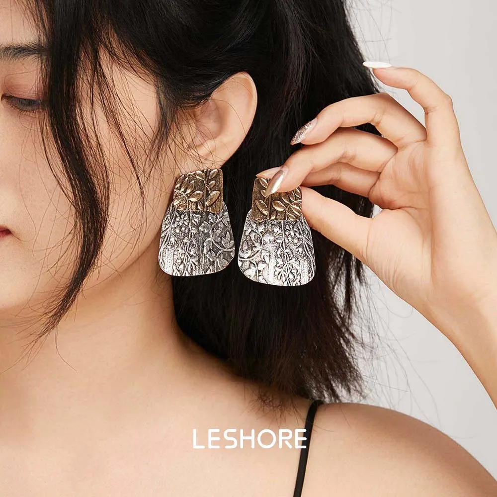 

Autumn Vintage Style Two Tone Floral Engraved Drop Earrings | 2025 Ethnic Art Party Jewelry Free Shipping
