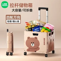 New Cartoon Line Friends BROWN Car Storage Box Anime Kawaii Car Outdoor with Wheels Foldable Storage Large Capacity Trolley Box