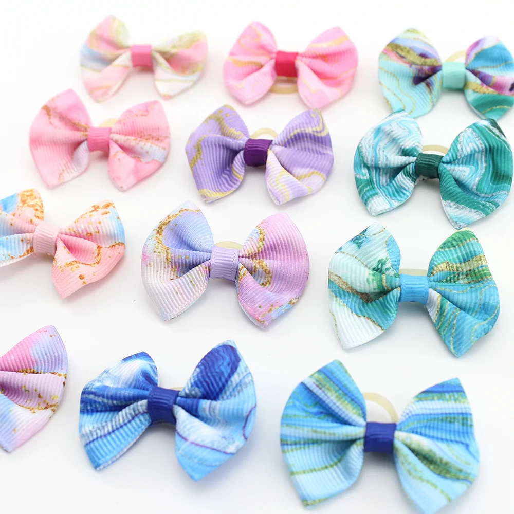 Set Tie Dye Style Cute Yorkie Pet Bows Small Dog Grooming Accessories Colorful Rubber Bands Puppy Cat Dog Bow Headwear Pet Items