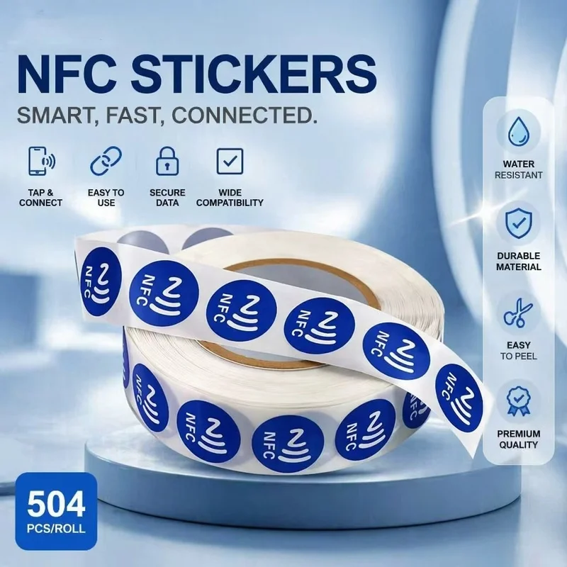 Blue NTAG215 Blank NFC Tag Sticker 13.56MHz ISO14443A Rewritable 504 Bytes Self-Adhesive RFID Label For Smart NFC Phones