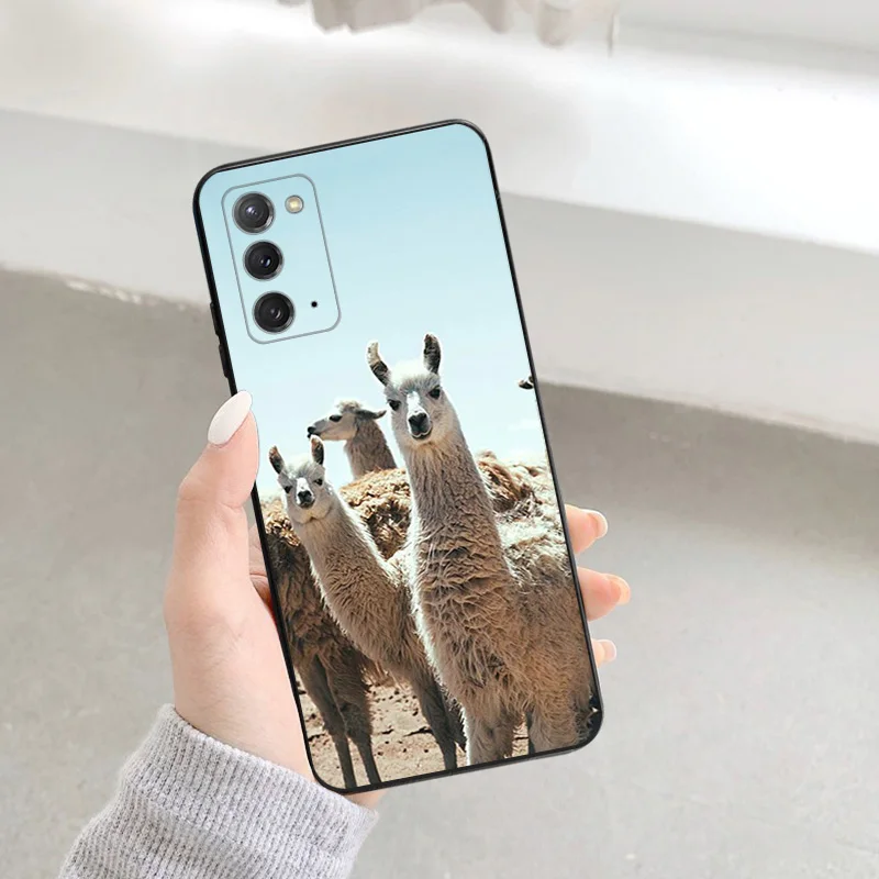 Cute Alpaca Llama Silicone Black Phone Cases for Samsung Galaxy S23 S24 Ultra S22 S21 S20 FE Plus Note20 S10 5G E Lite Cover